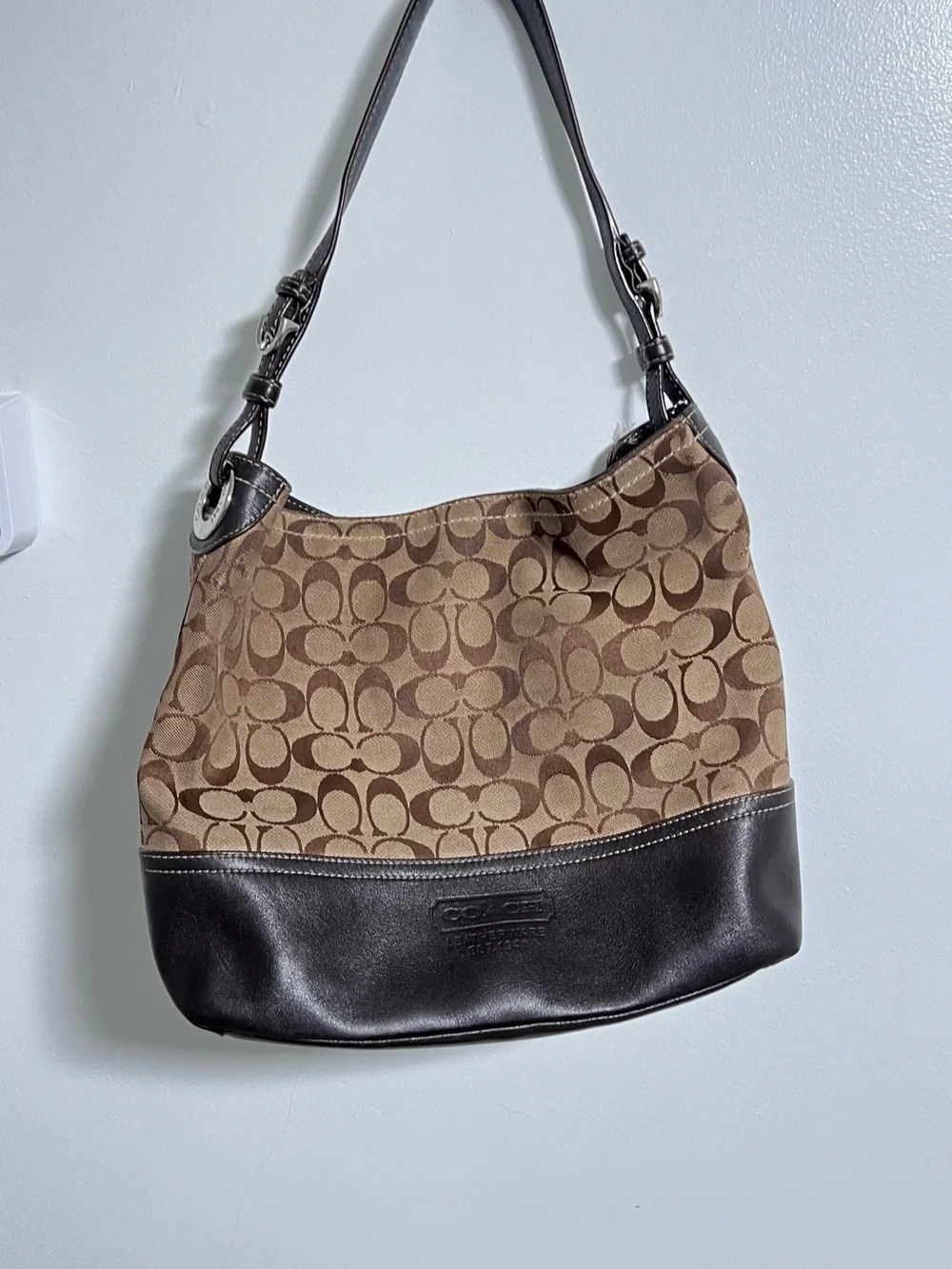 Coach Brown Signature Canvas and Dark Brown Leather Hobo